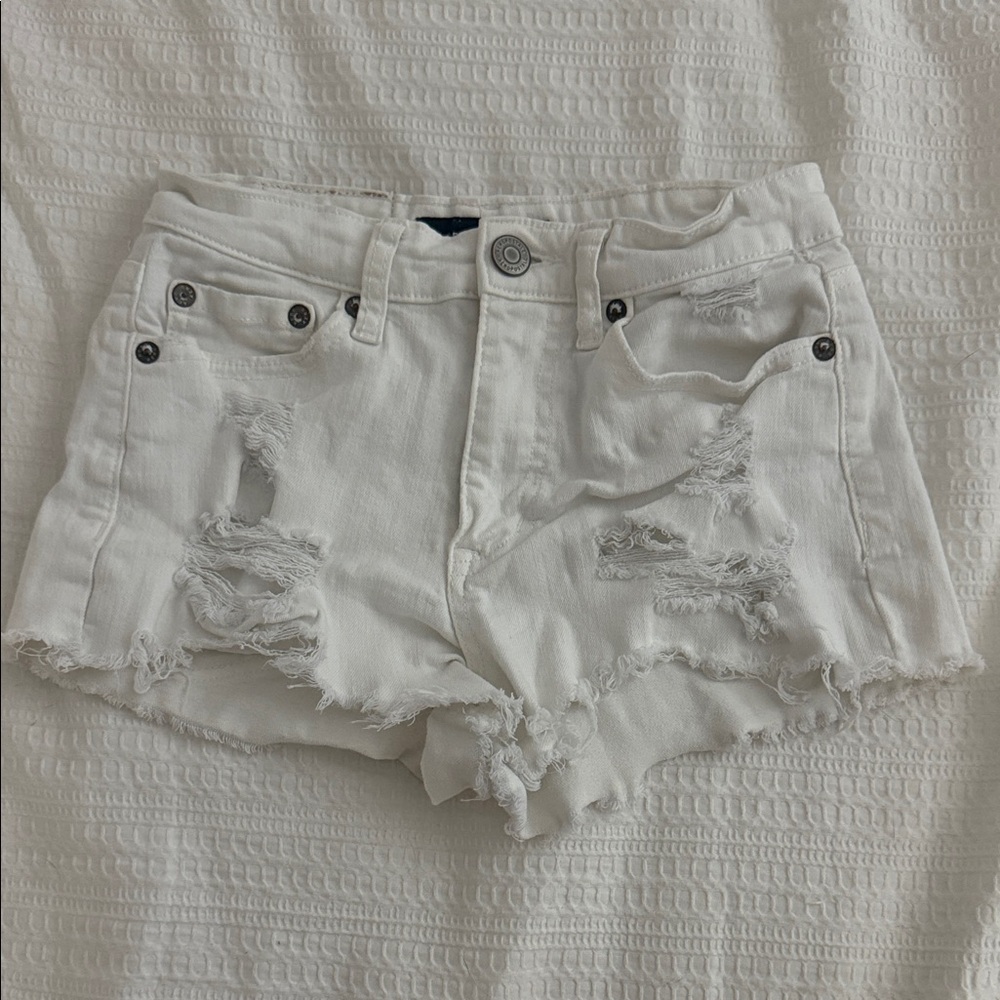 Aeropostale White Distressed Jean Shorts with Raw-Edge Hem